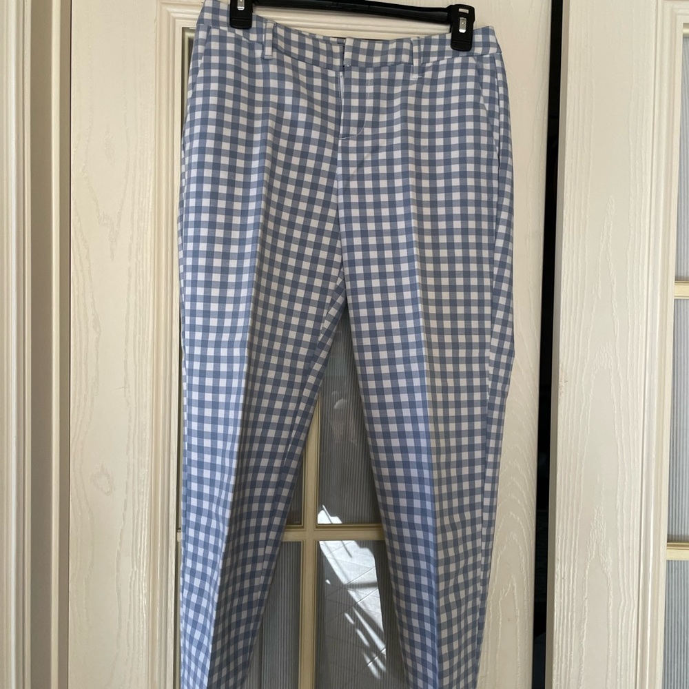 Old Navy blue and white checkered mid rise Harper pants size 0 regular